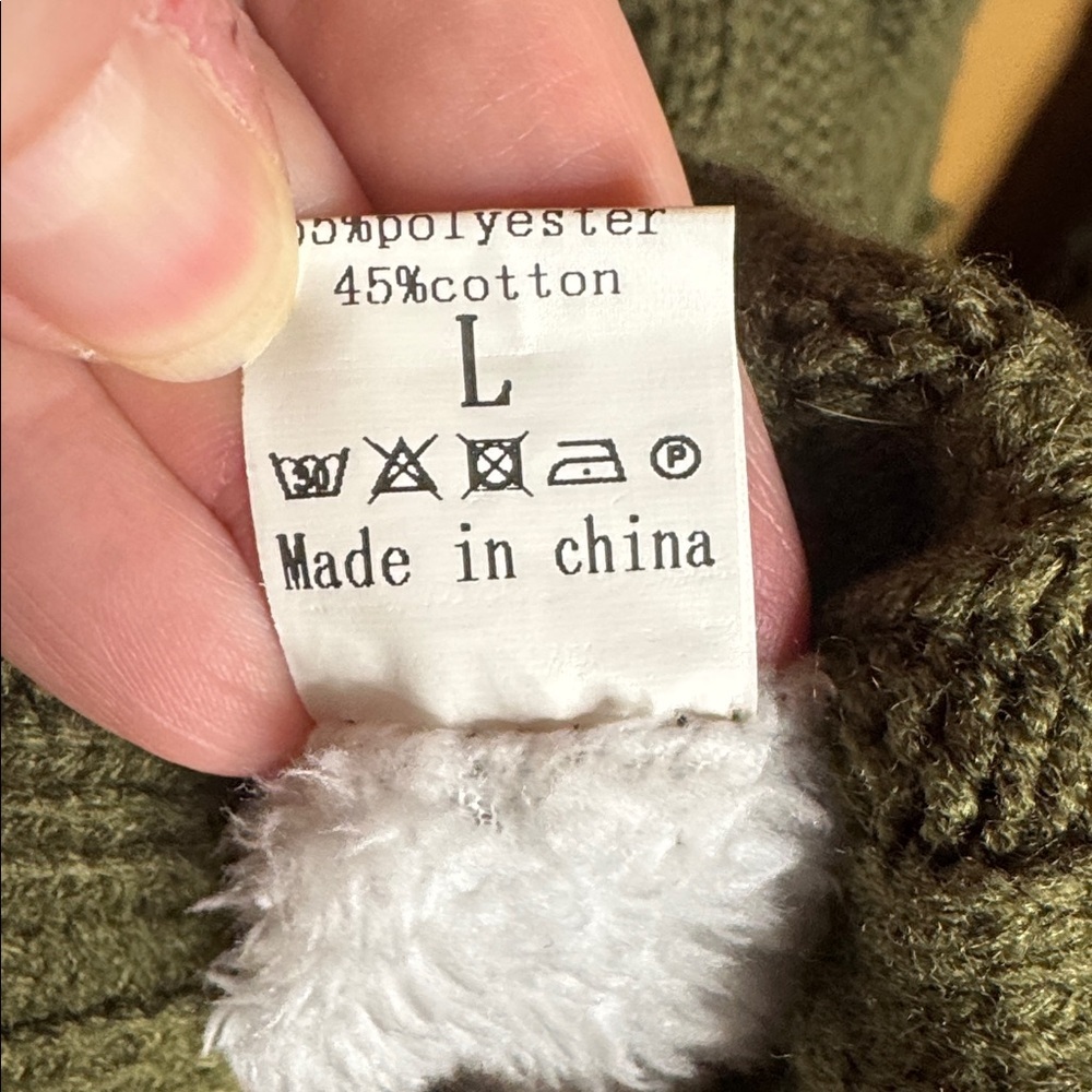 Sidefeel Hooded Cable Knit Cardigan Sherpa Lined Toggle Coat Green Size Large - Picture 14 of 14